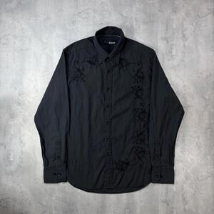 Y2K Black Cultura Grunge Floral Long Sleeve Button Up Shirt
